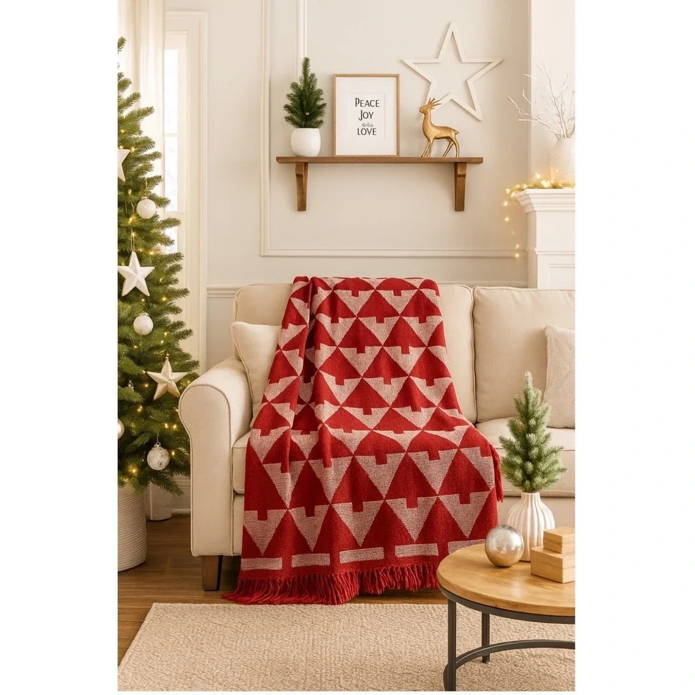 Elav Euro Luxury Throw Blanket Red‎ White Christmas Tree Holiday Home Decor NEW